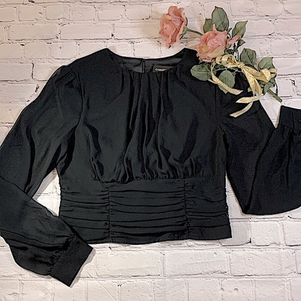 Gabrielle Union New York & Company Ruched Waistband Black Blouse
